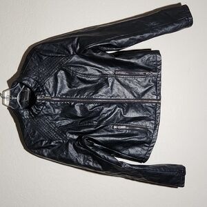 J2 Jacket Womens Size L Pleather Y2K Moto Black